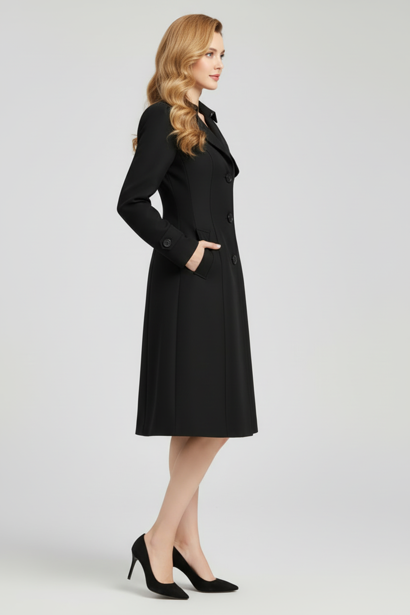 Womens Trench Coat with Notched Lapel and Button Front Fit