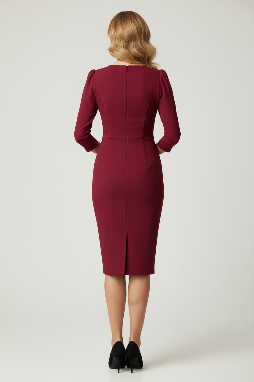 Fitted Knee Dress with V Neckline
