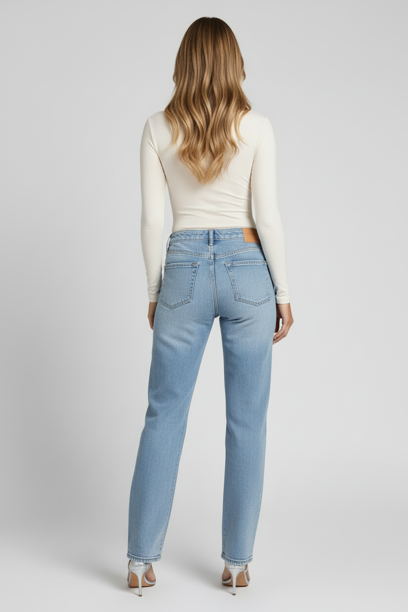 Mid Rise Straight Leg Womens Jeans