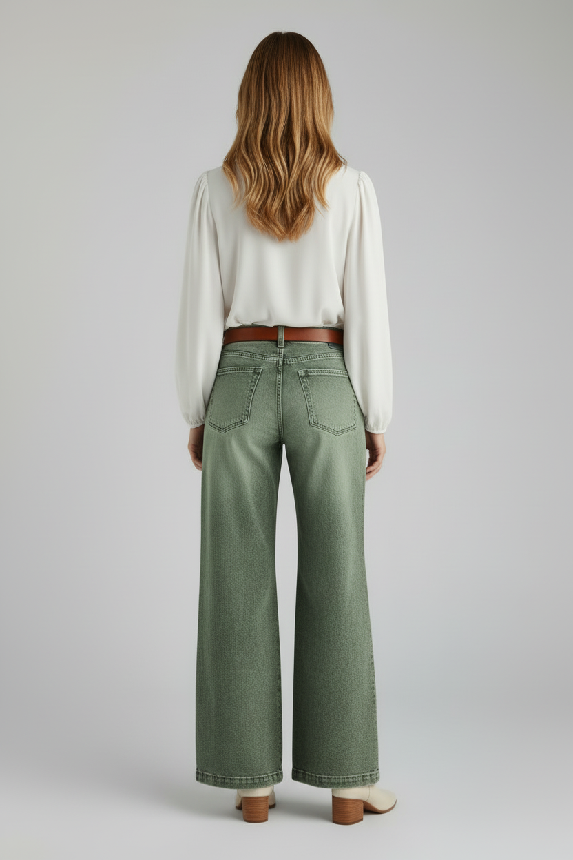 High Waist Wide Leg Womens Jeans with Structured Closure