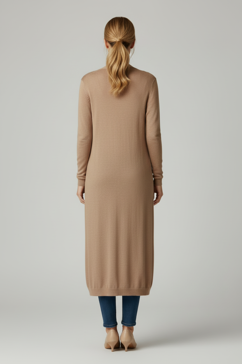 Long Open Cardigan with Straight Knit Silhouette