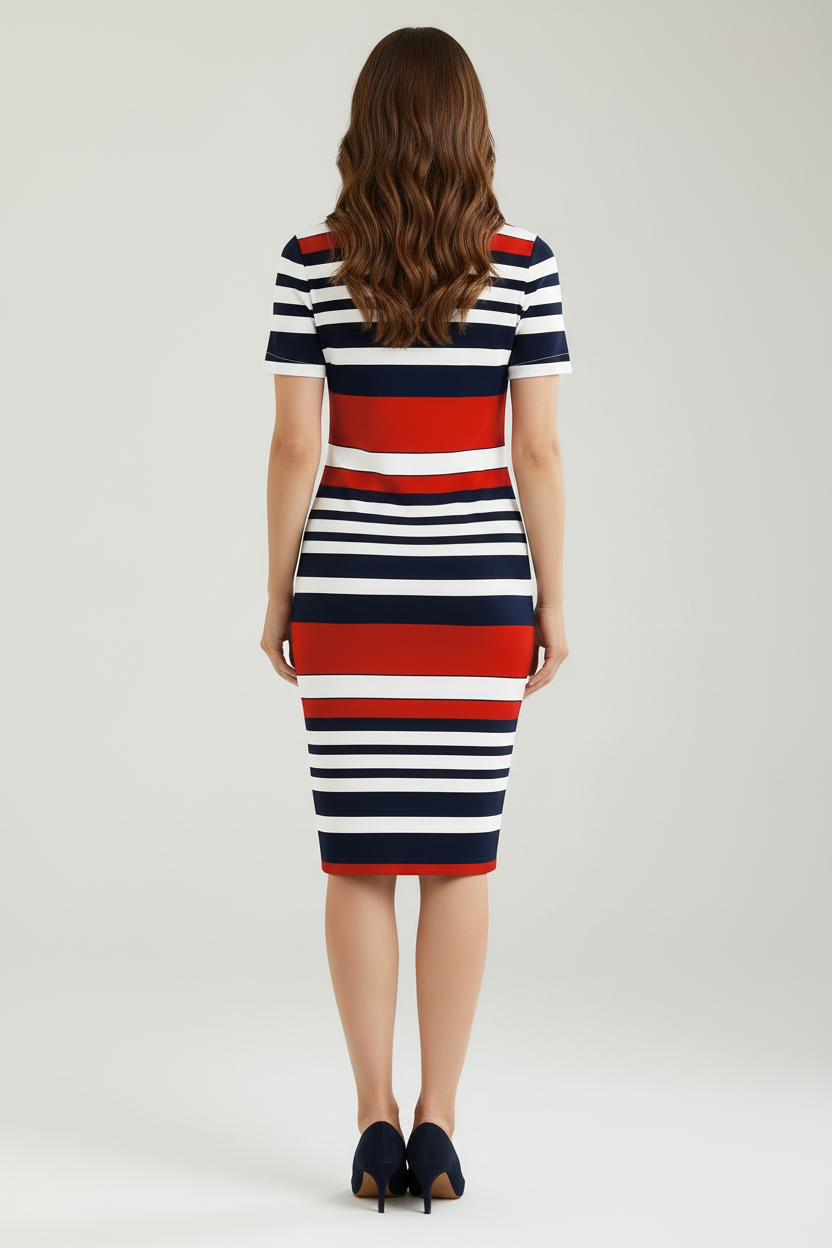 Striped Knee Dress with Short Sleeves