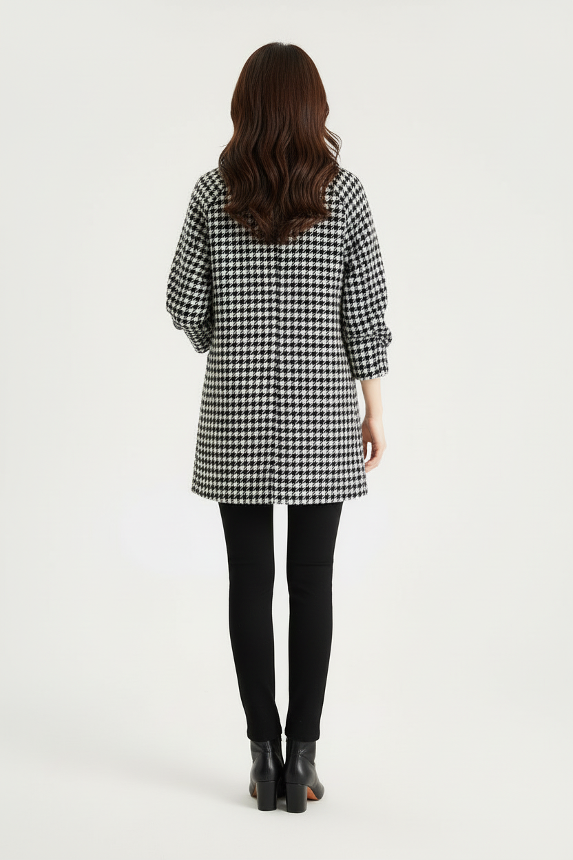 Double Breasted Checkered Coat with Notched Lapels