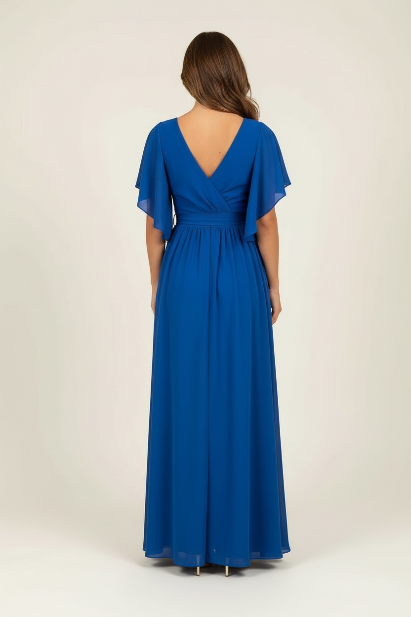 Wrap Waist Maxi Dress with Flutter Sleeves
