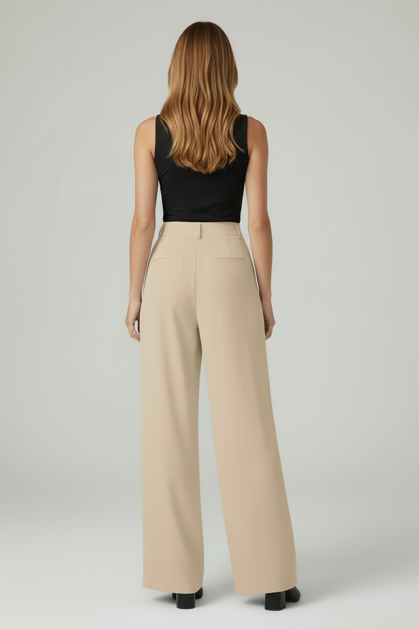 High Rise Wide Leg Trousers with Front Pleats