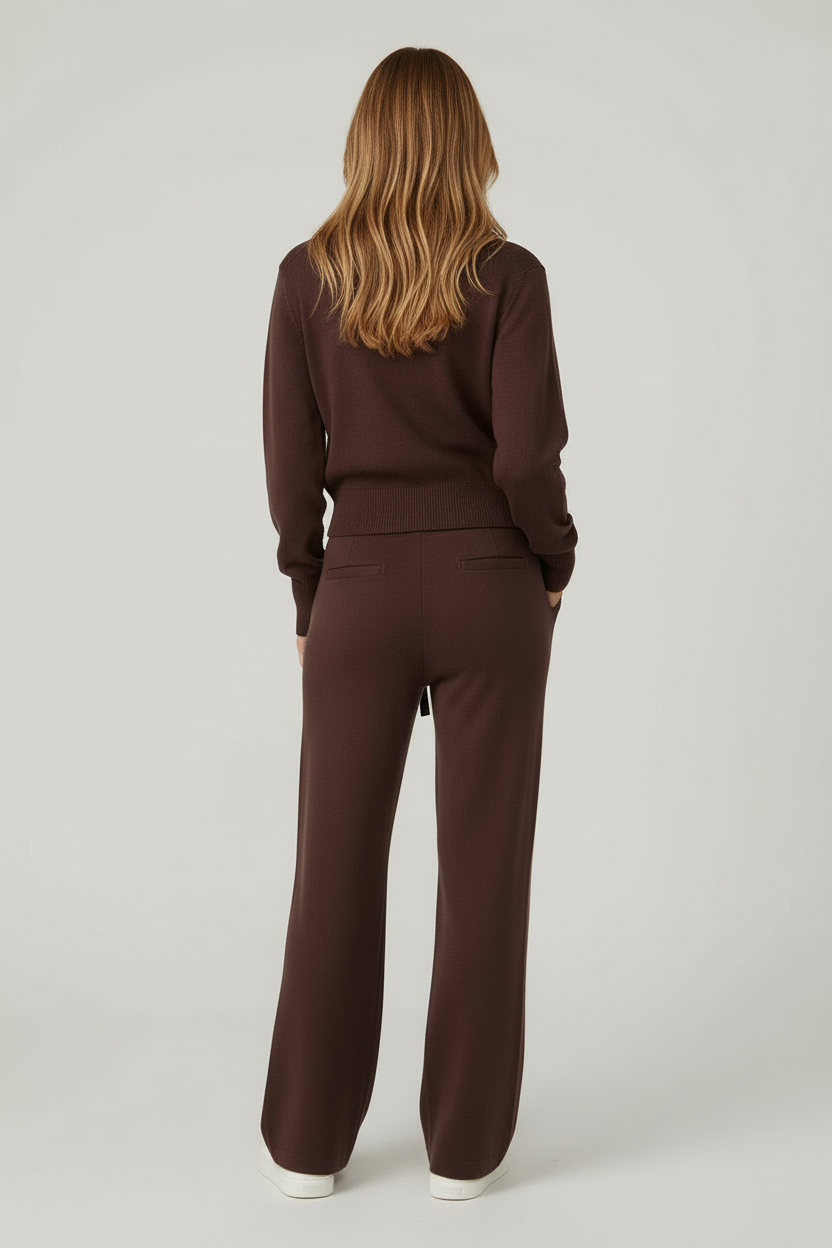 Knitted Zip Jacket and Wide Leg Trousers Two Piece Set
