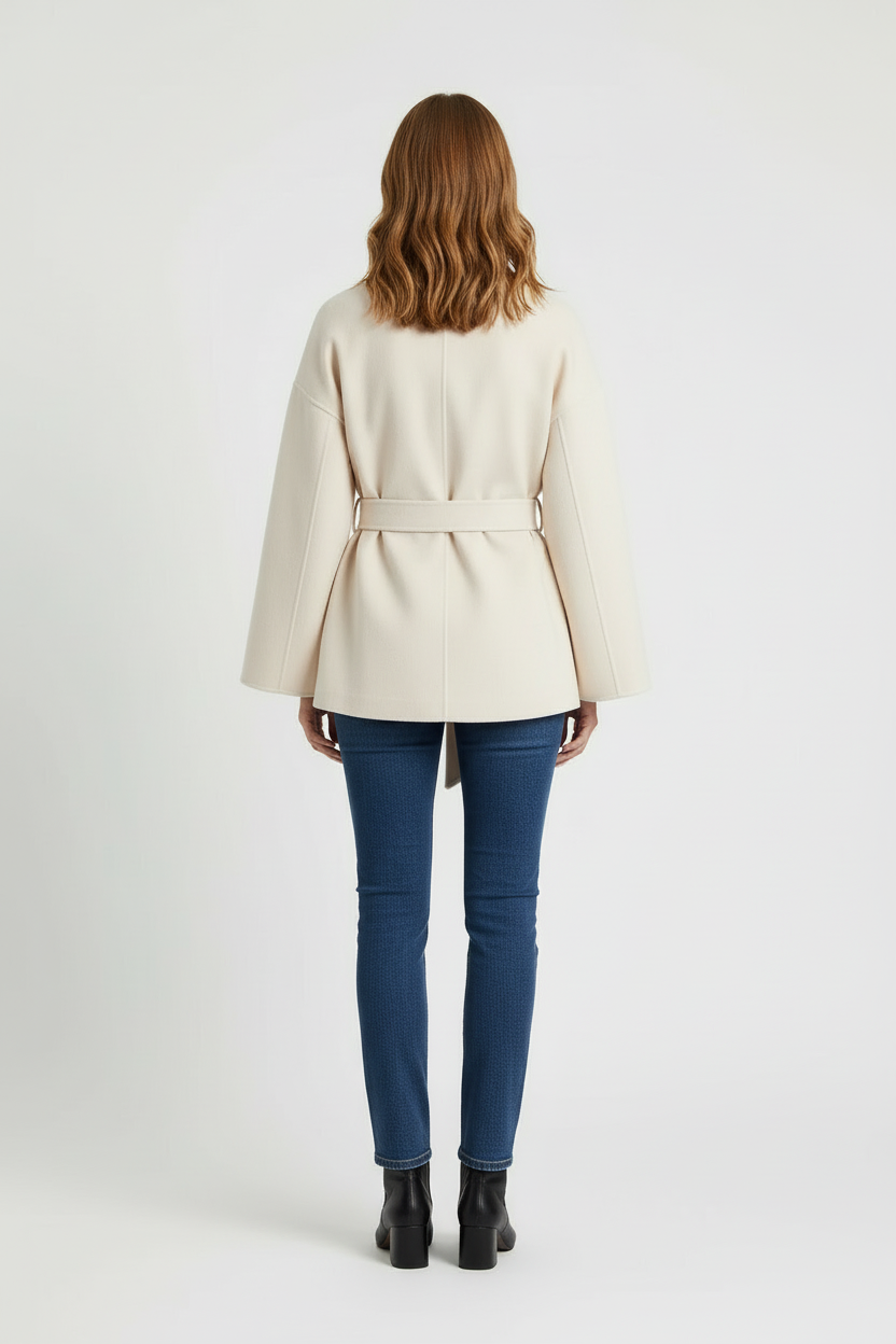 Wrap Style Coat with Adjustable Belt and Soft Finish
