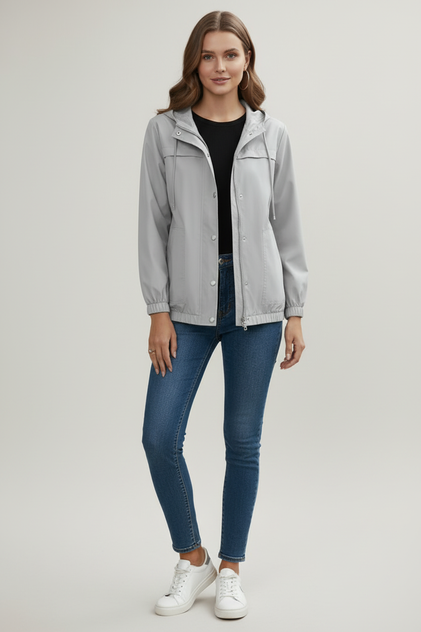 Womens Trench Coat with Hooded Neckline and Regular Fit