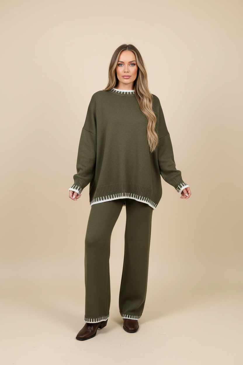 Knit Lounge Set With Contrast Trim