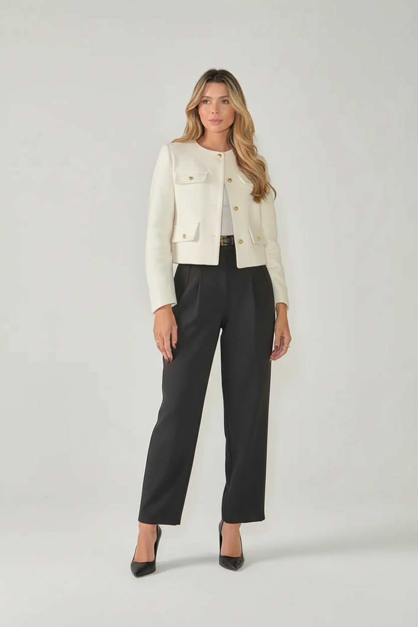 Cropped Textured Jacket with Button Up Front