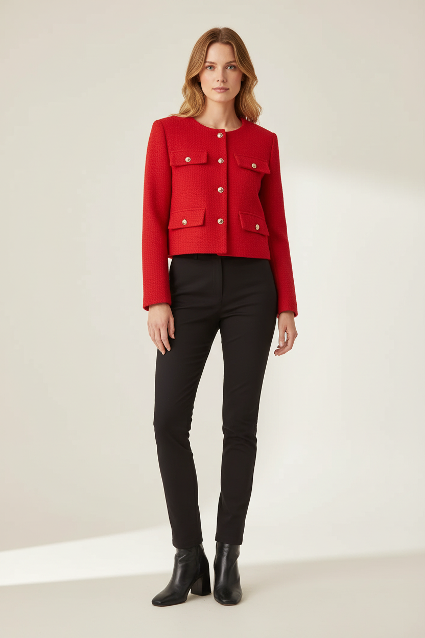 Cropped Textured Jacket with Button Up Front