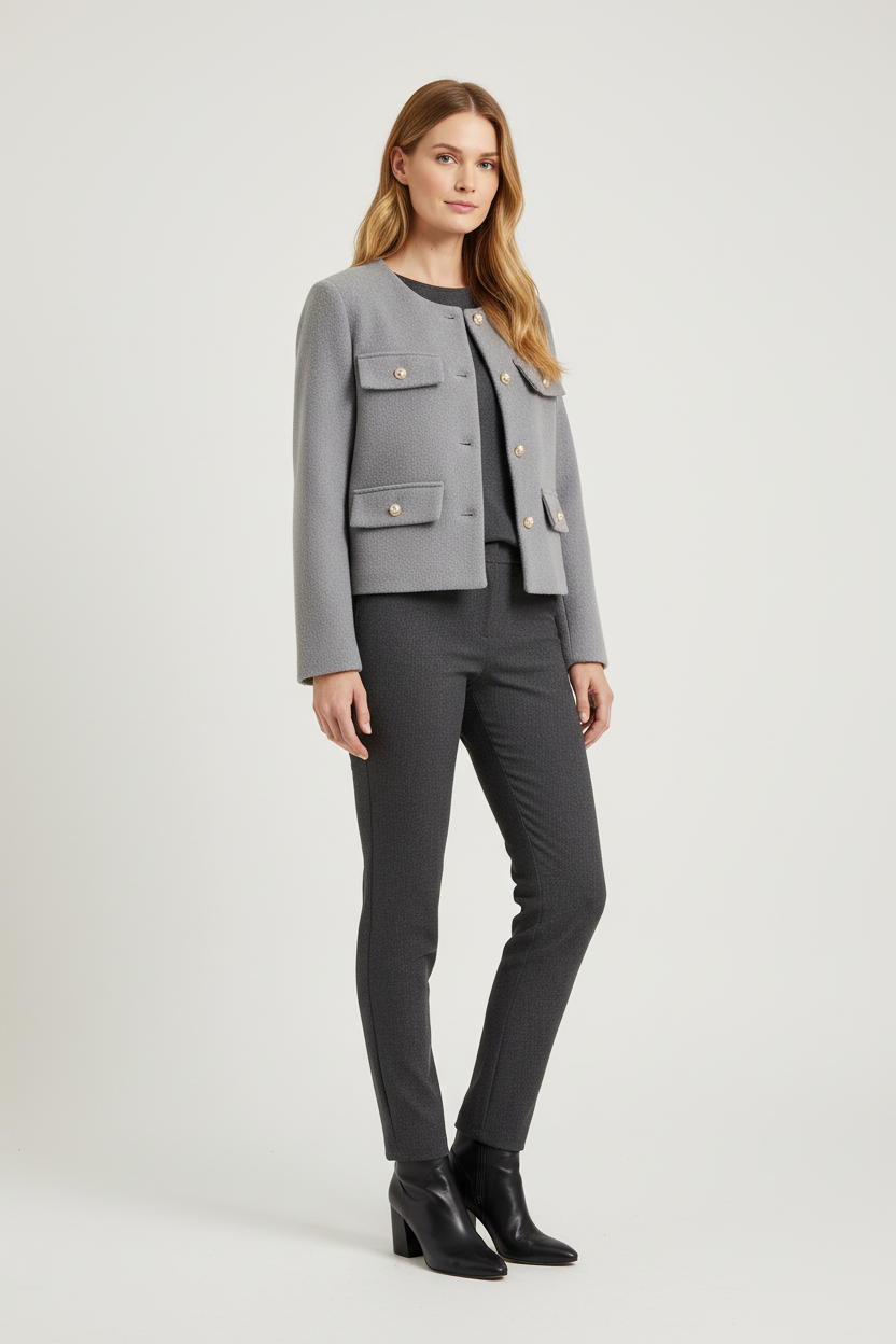 Cropped Textured Jacket with Button Up Front