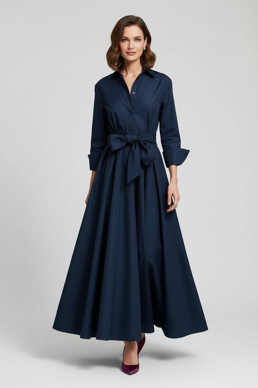 Tie Waist Shirt Style Maxi Dress