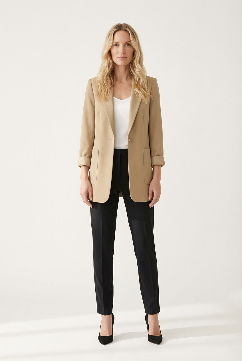 Women’s Blazer with Open Front and Structured Lapel