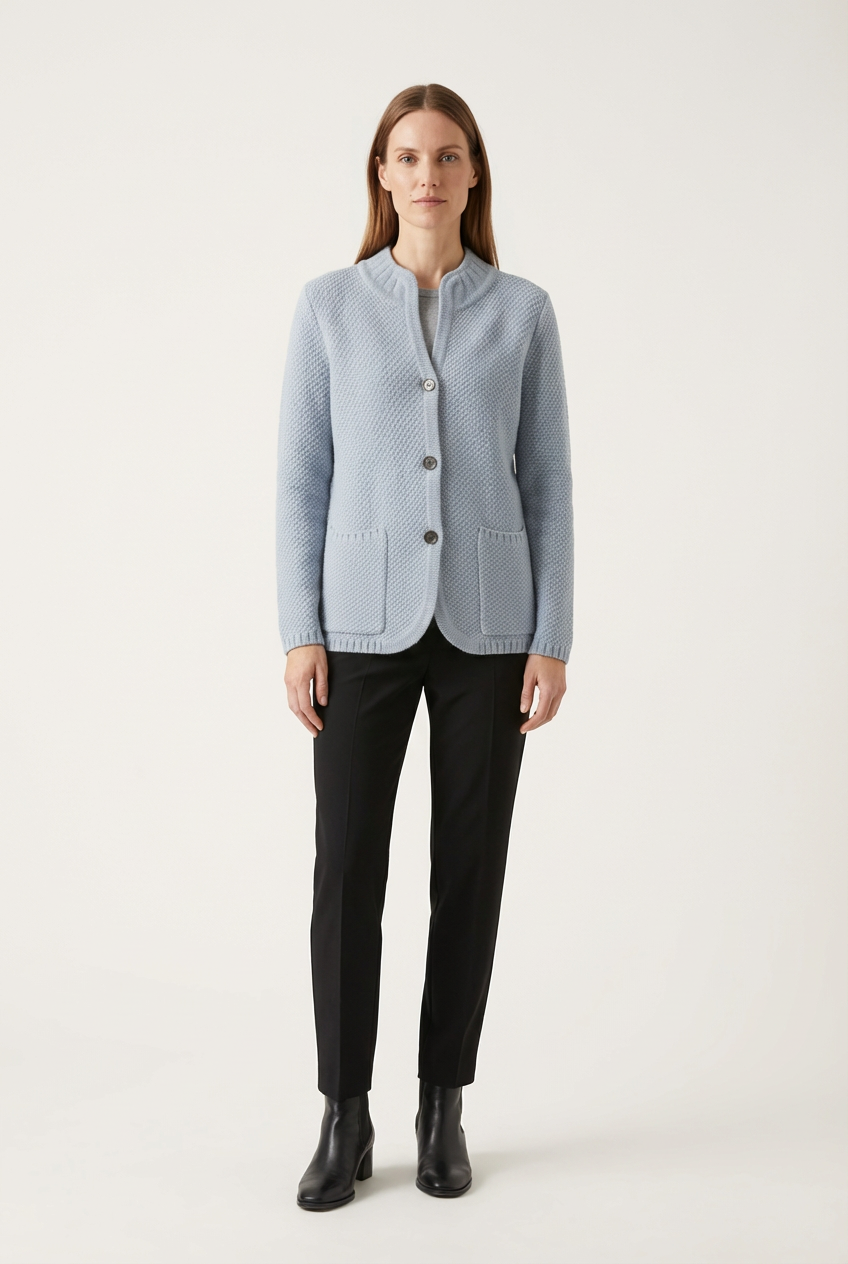 Structured Knit Womens Blazer with Button Front Fit