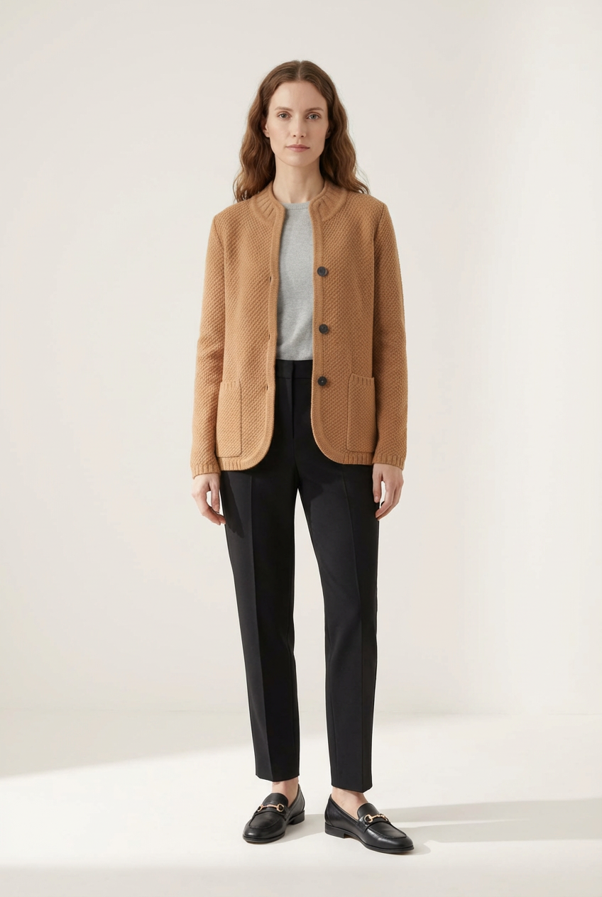 Structured Knit Womens Blazer with Button Front Fit