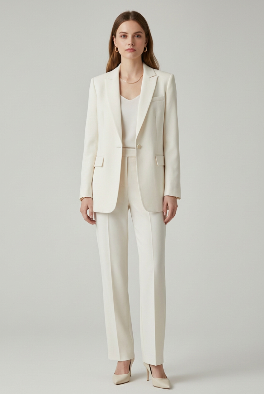 Structured Two Piece Womens Blazer Set with Straight Leg Fit