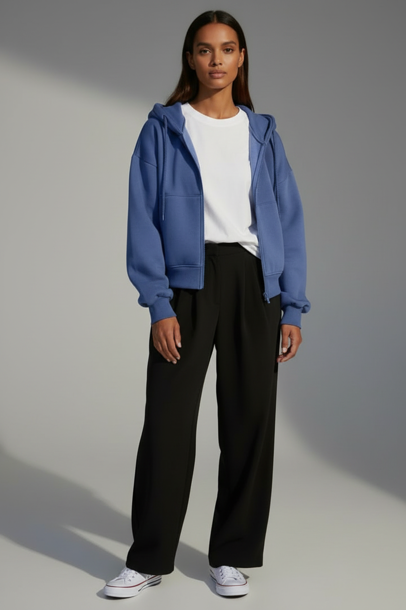 Women’s Cropped Hooded Jacket with Full Zip Front