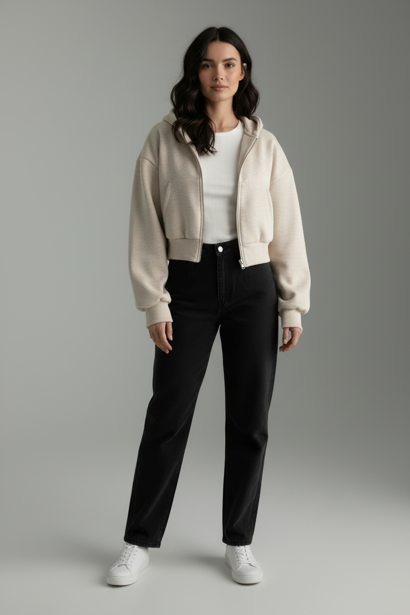 Women’s Cropped Hooded Jacket with Full Zip Front