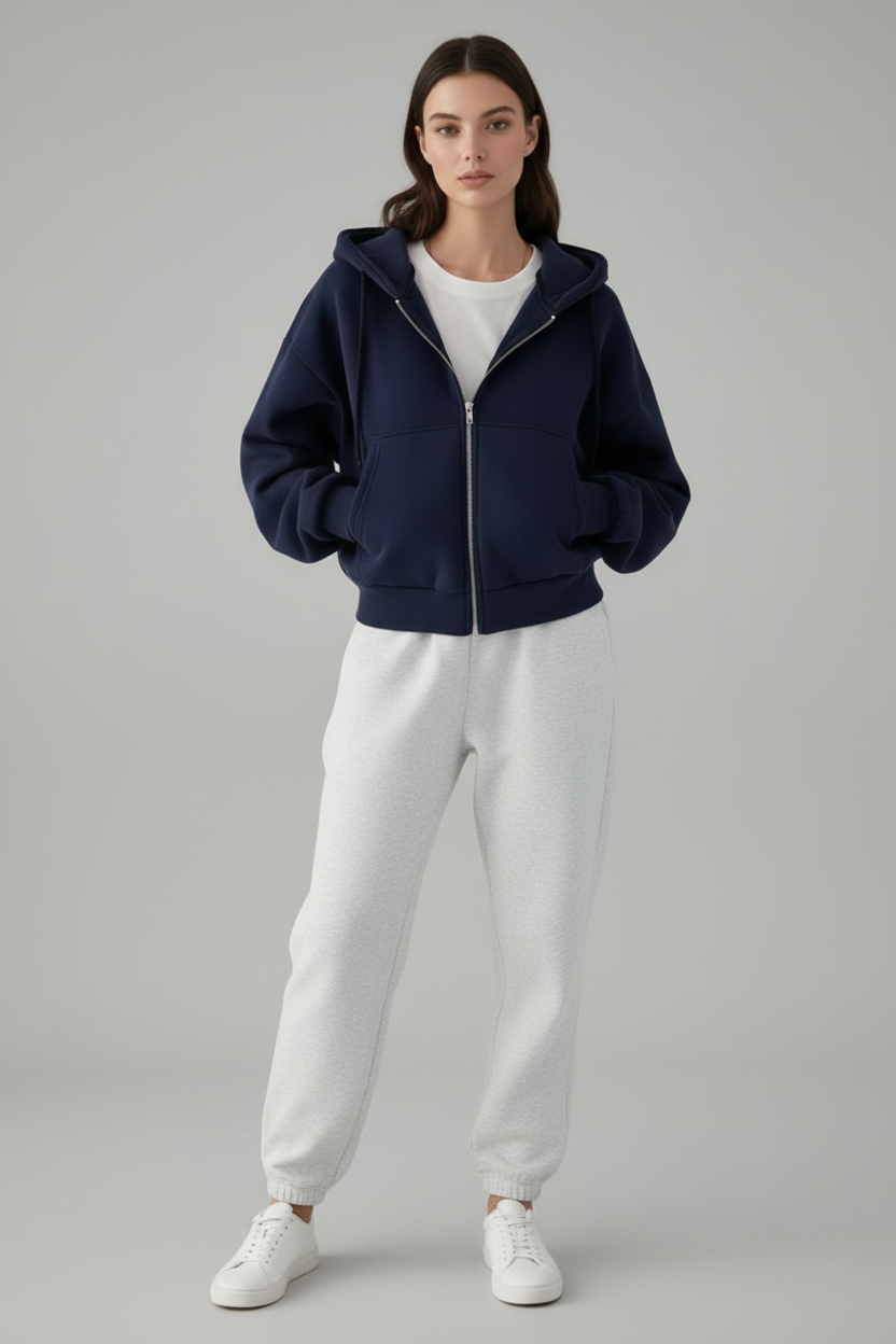 Women’s Cropped Hooded Jacket with Full Zip Front