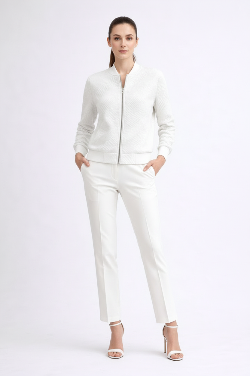 Women’s Textured Bomber Jacket with Ribbed Cuffs and Zip Front