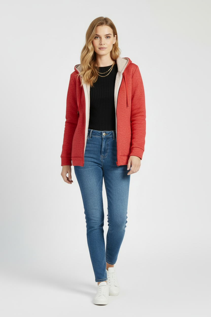 Women’s Hooded Jacket with Lined Interior and Zip Front