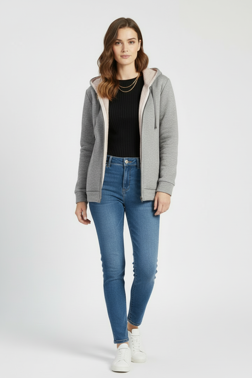 Women’s Hooded Jacket with Lined Interior and Zip Front