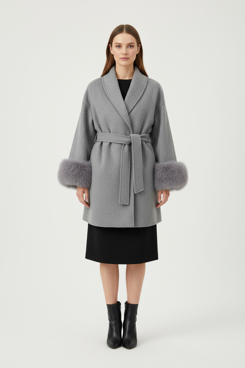 Belted Wrap Coat With Cuff Detail