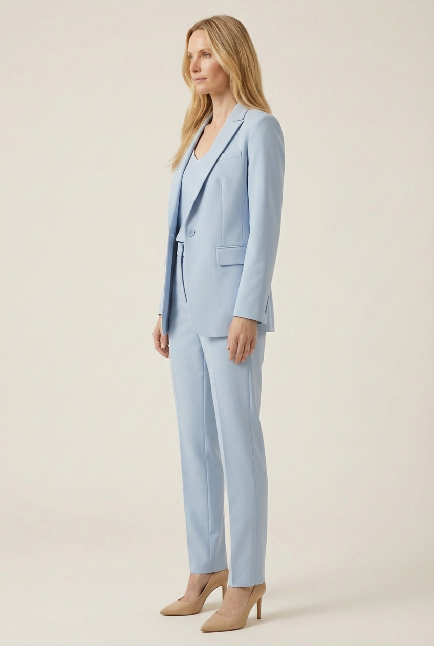 Structured Two Piece Womens Blazer Set with Straight Leg Fit