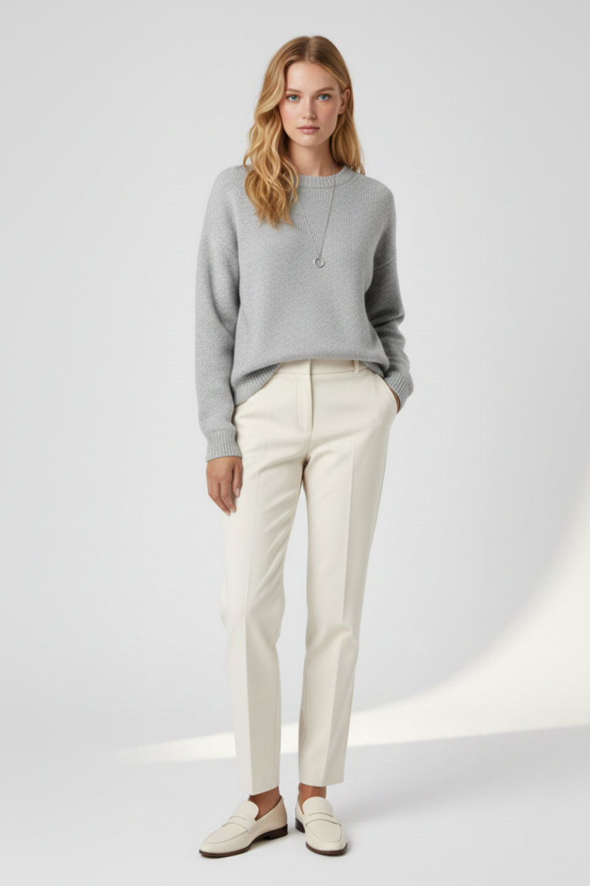 Classic Round Neck Knit Sweater with Long Sleeves