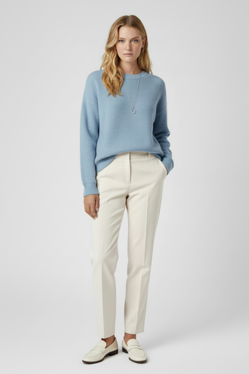 Classic Round Neck Knit Sweater with Long Sleeves