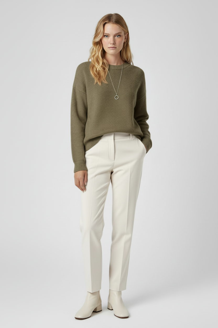 Classic Round Neck Knit Sweater with Long Sleeves
