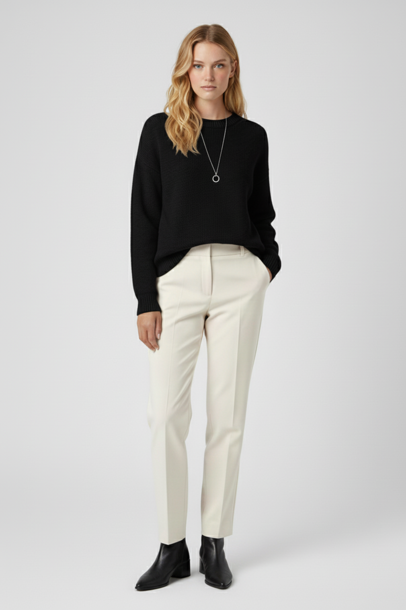 Classic Round Neck Knit Sweater with Long Sleeves