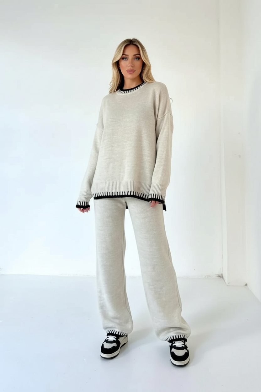 Knit Lounge Set With Contrast Trim