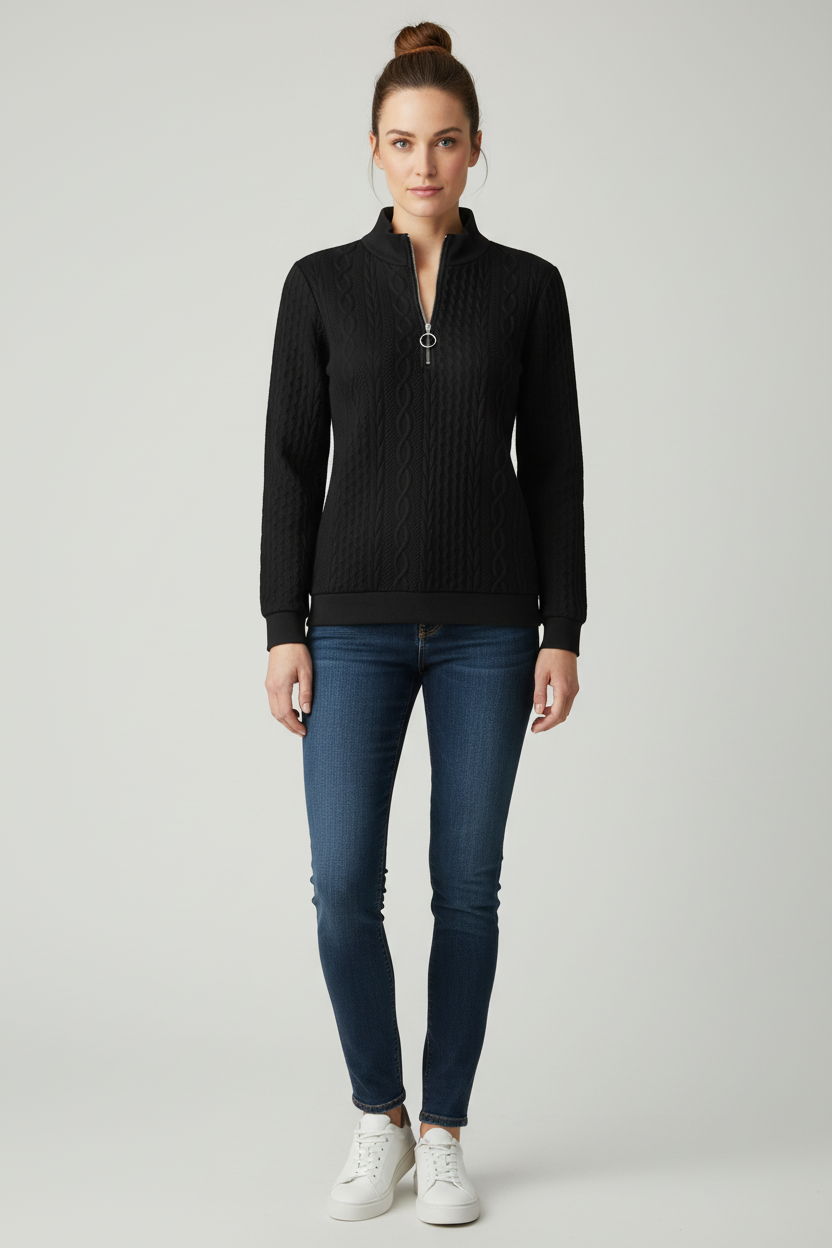Cable Knit Womens Jumper with Zip Neckline