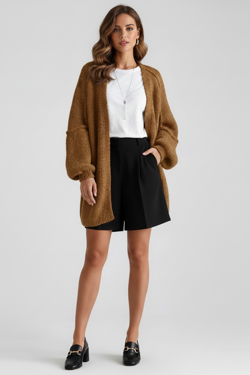 Open Front Womens Knit Cardigan with Relaxed Sleeves