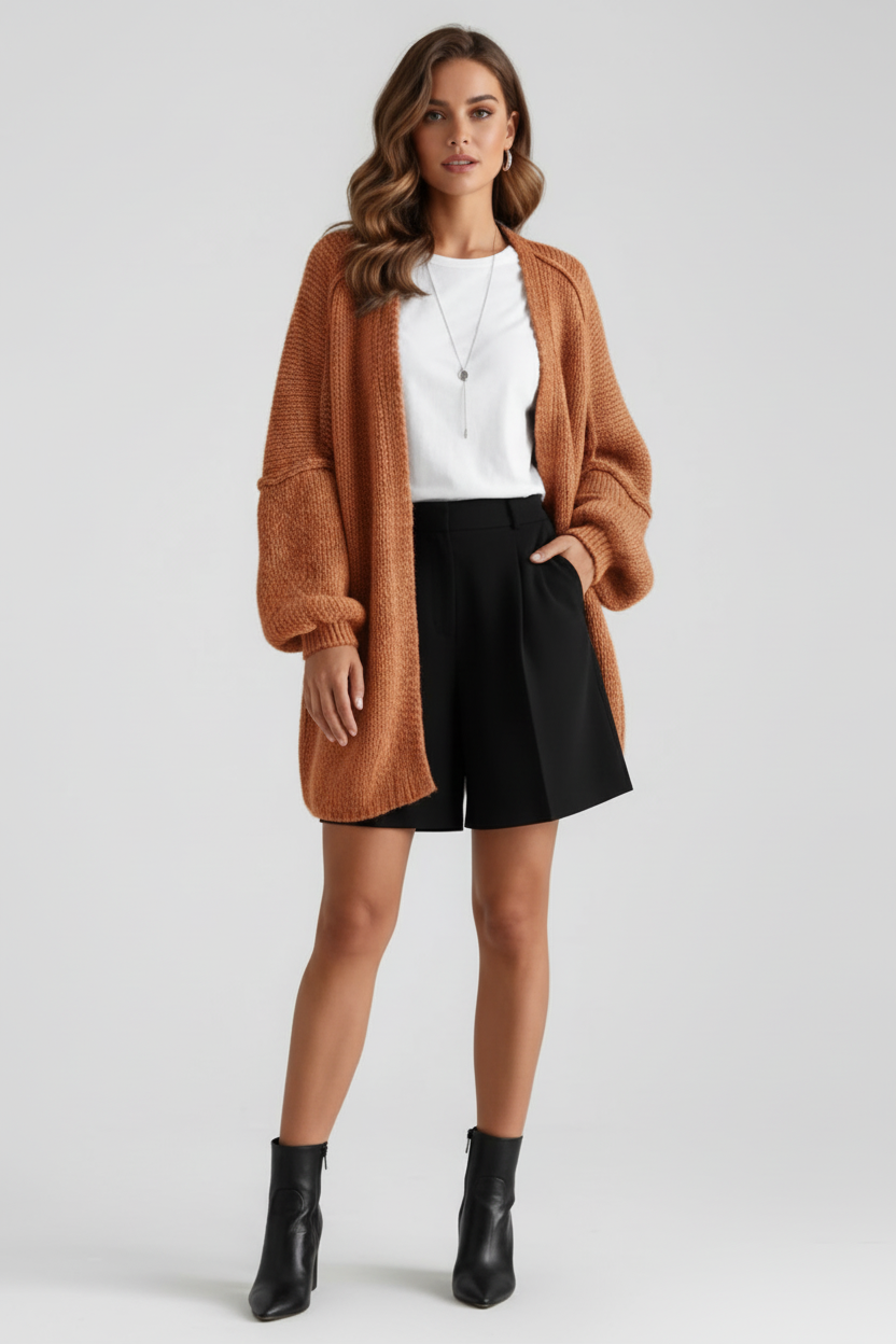 Open Front Womens Knit Cardigan with Relaxed Sleeves