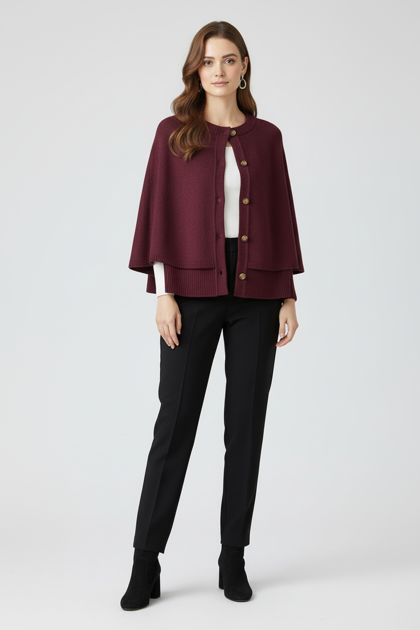Cape Style Womens Knit Cardigan with Button Front