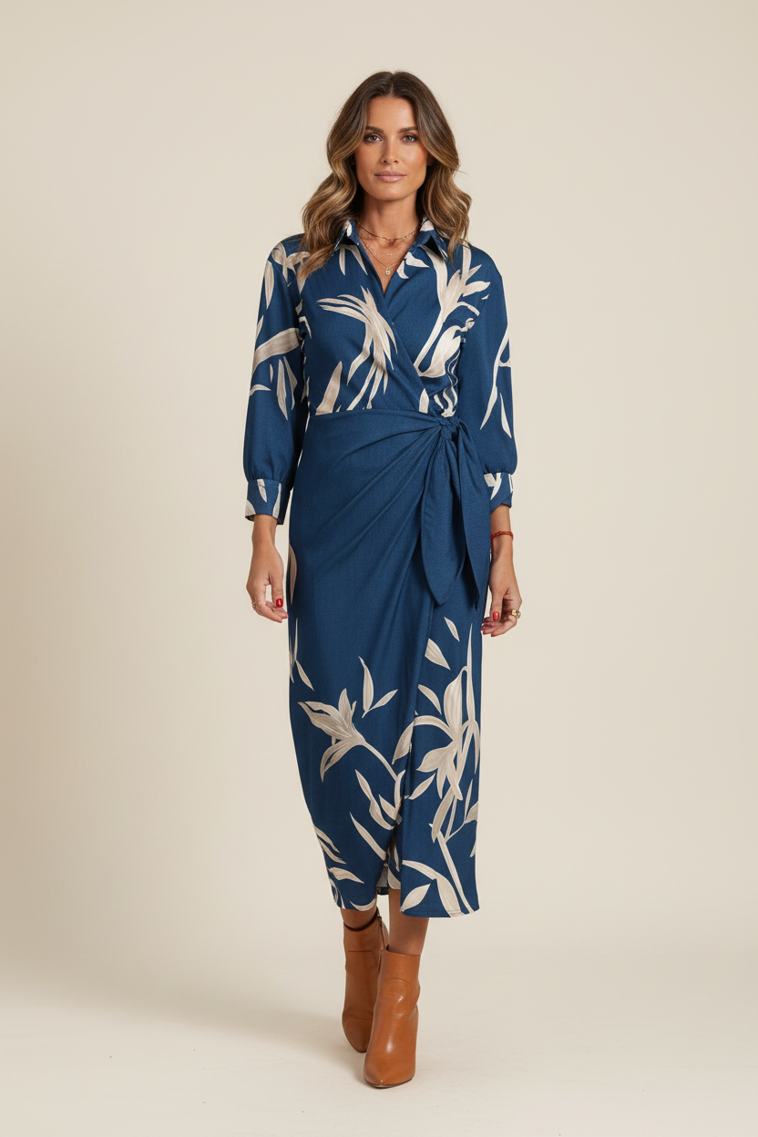Wrap Style Dress with Waist Tie and Lightweight Silhouette