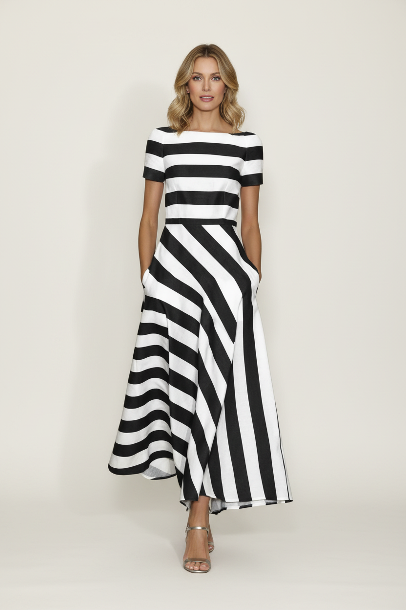 Striped Maxi Dress with Flowing Silhouette and Relaxed Fit