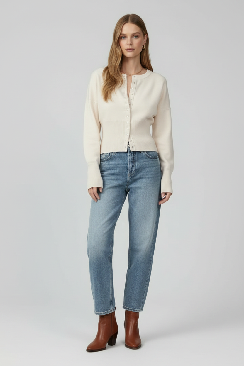 Button Front Knit Cardigan with Round Neck Shape