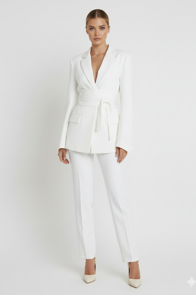 Women’s Blazer with Notched Lapel and Detachable Belt
