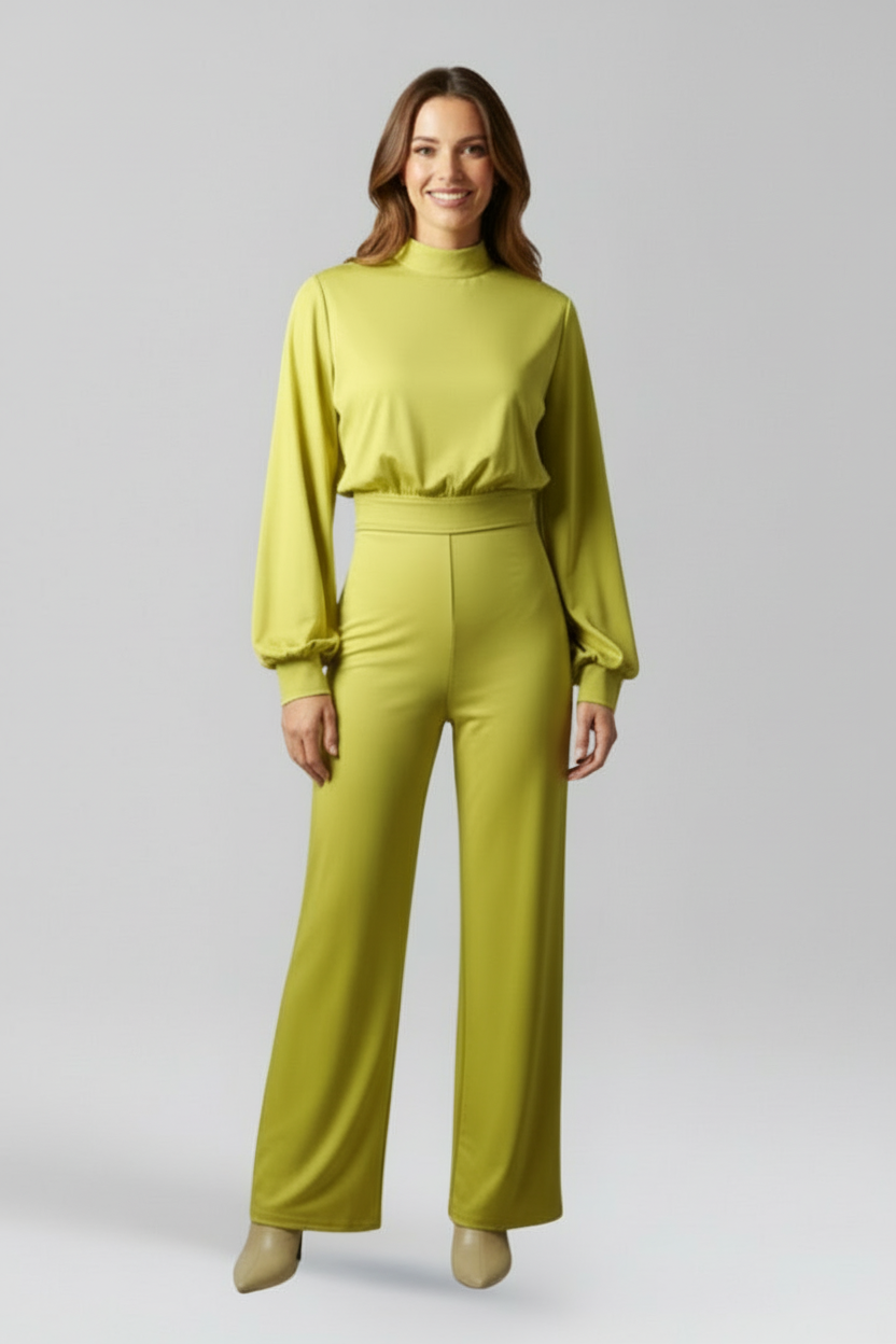 Women’s Half-Collar Jumpsuit with Wide-Leg Trousers