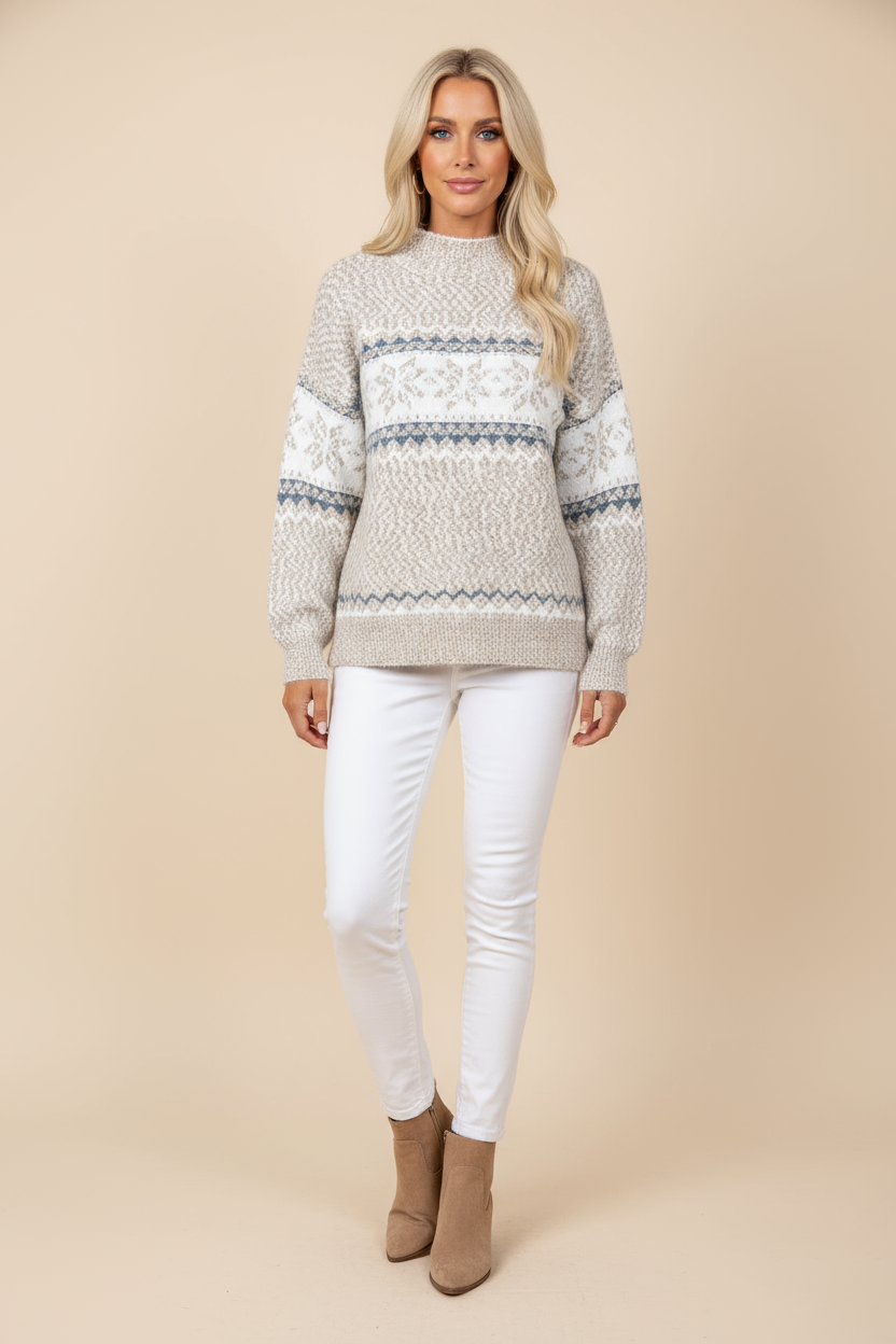 Fair Isle Sweater Women Classic Winter Knit with Relaxed Fit