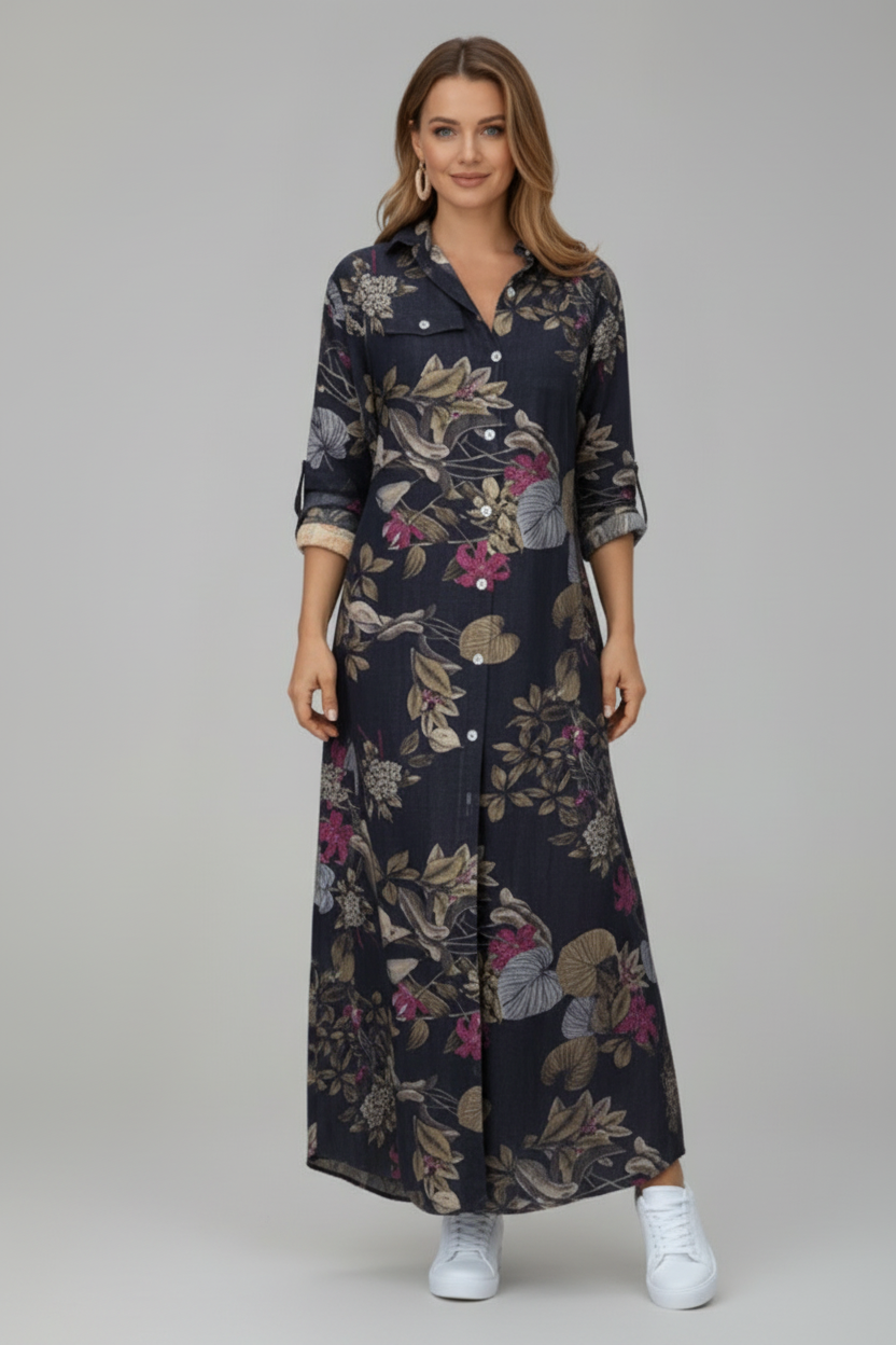 Collared Maxi Dress with Button Through Front