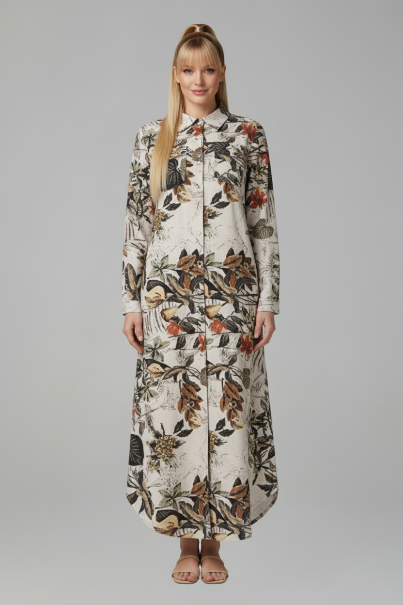 Collared Maxi Dress with Button Through Front