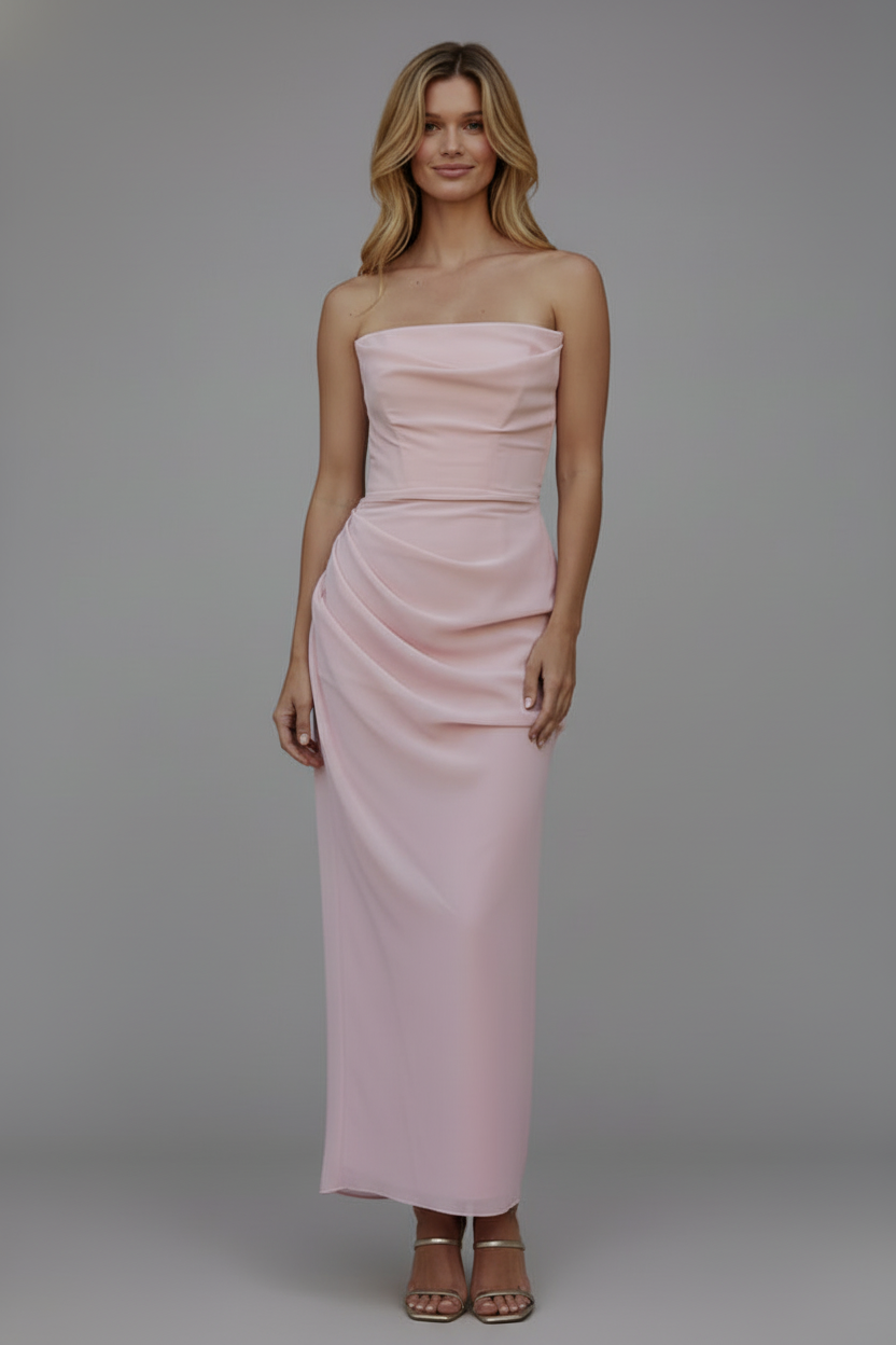 Strapless Maxi Dress with Fitted Bodice and Side Slit