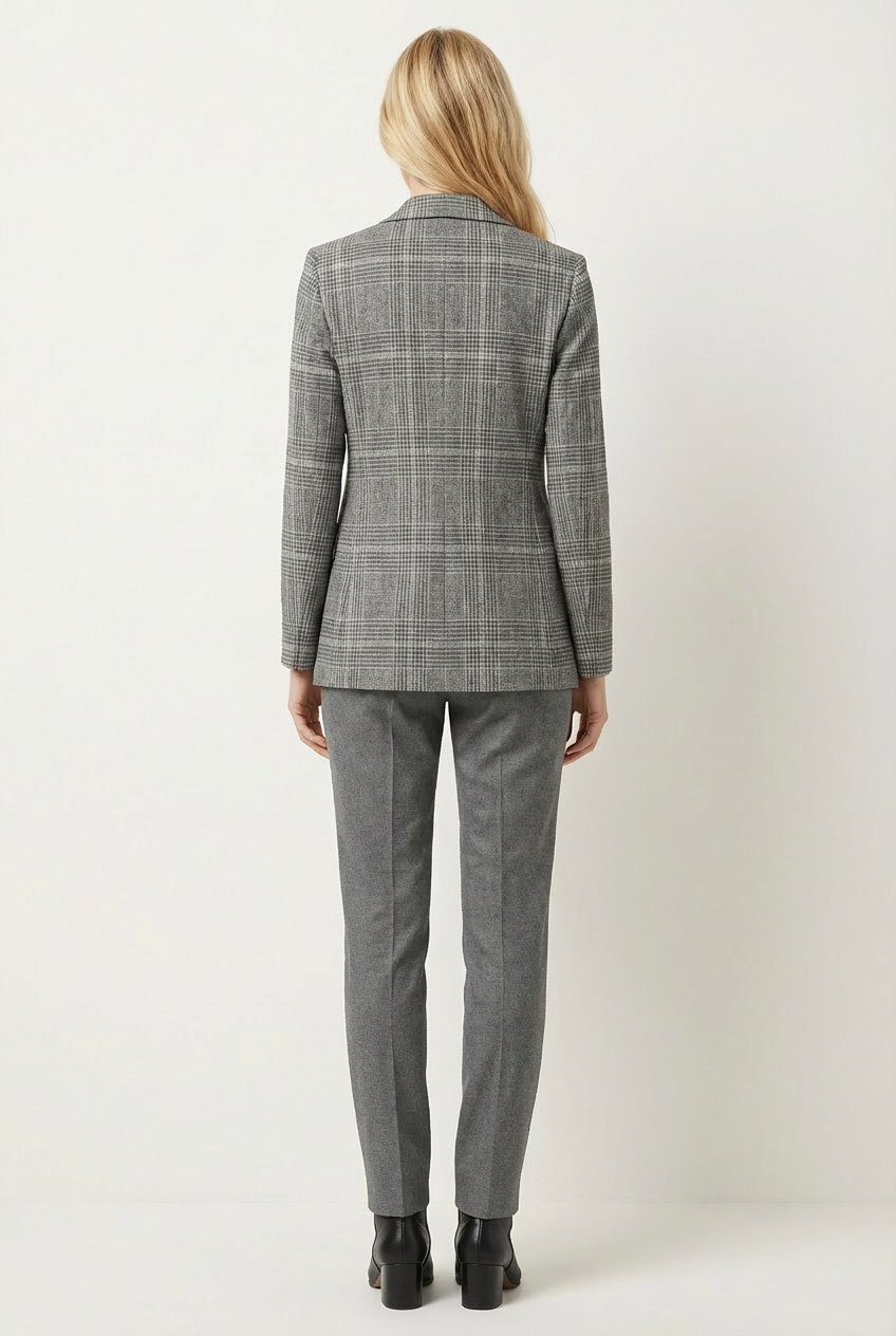 Checked Womens Blazer with Structured Shape and Button Front