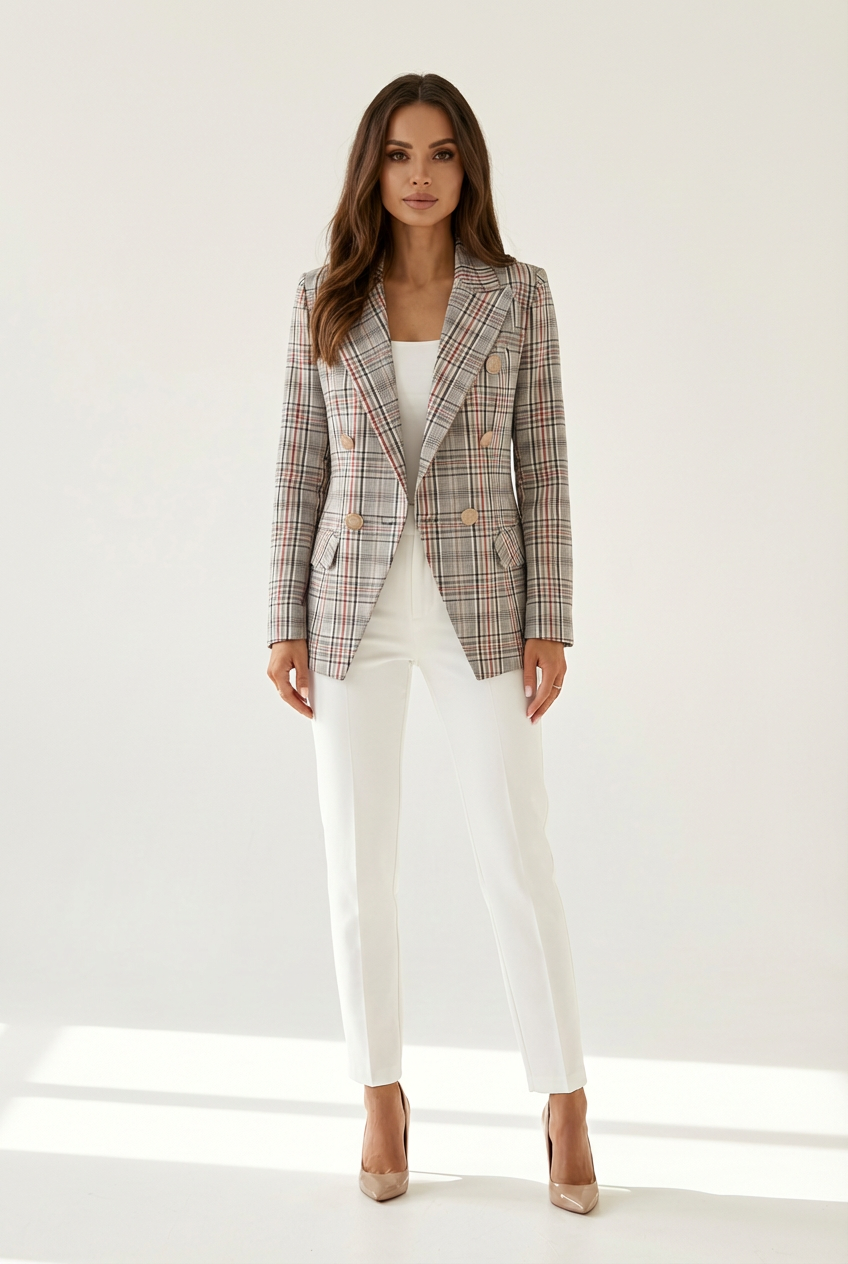 Structured Womens Blazer with Classic Lapels and Textured Surface