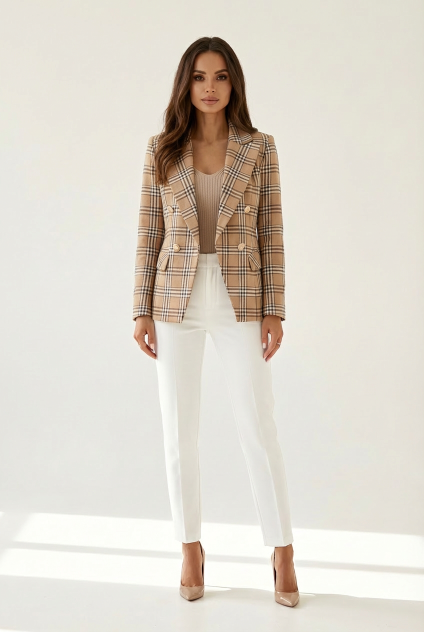 Structured Womens Blazer with Classic Lapels and Textured Surface